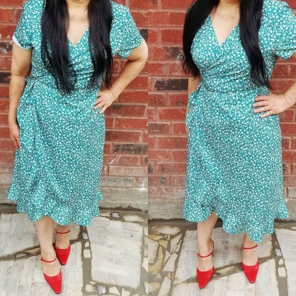 Green Floral wrap dress 2XL